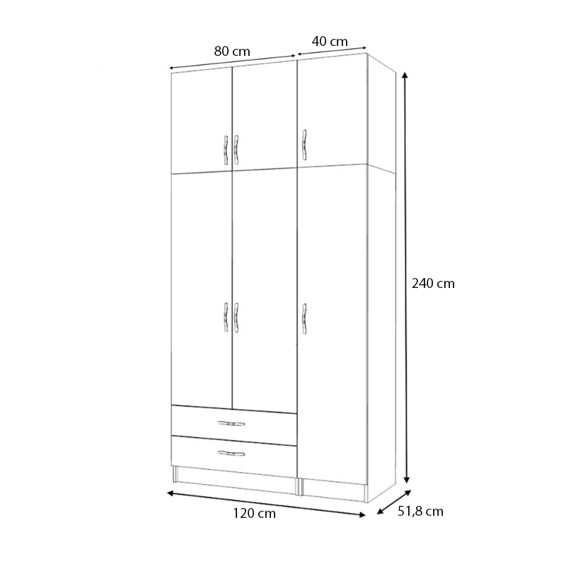 Ricardo Megapap three doors melamine wardrobe with cabinet in white color 120x51,8x240cm.