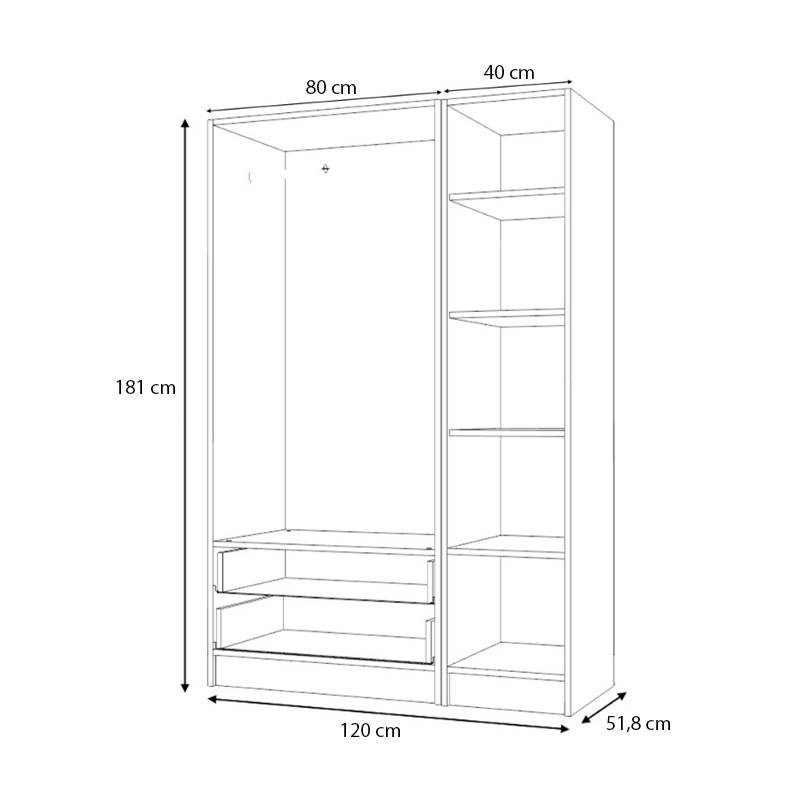 Ricardo Megapap three doors melamine wardrobe in anthracite color 120x51,8x181cm.