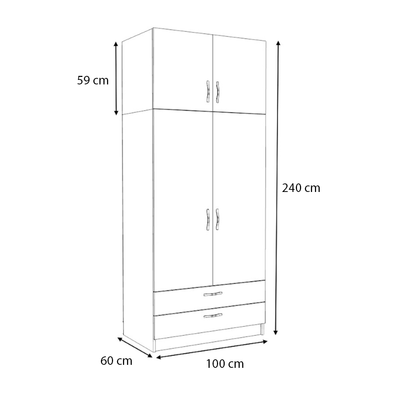 Victoria Megapap  two doors melamine wardrobe with cabinet in oak color 100x60x240cm.