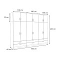 Victoria Megapap six doors melamine wardrobe with cabinet in white color 300x60x240cm.