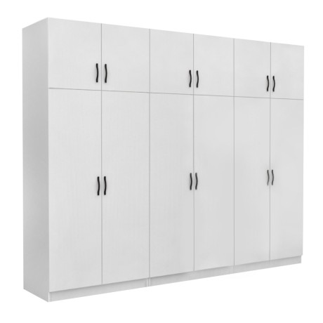 Victoria Megapap six doors melamine wardrobe with cabinet in white color 300x60x240cm.