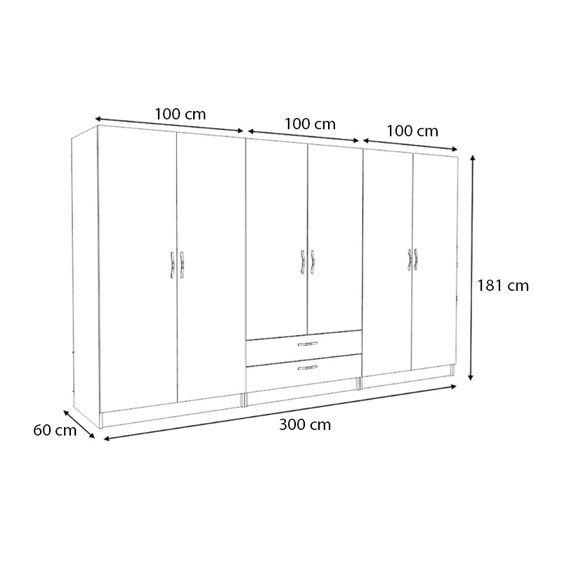 Victoria Megapap six doors melamine wardrobe in oak color 300x60x181cm.