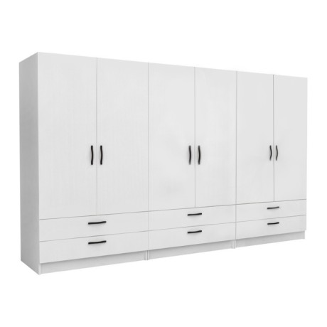 Victoria Megapap six doors melamine wardrobe in white color 300x60x181cm.