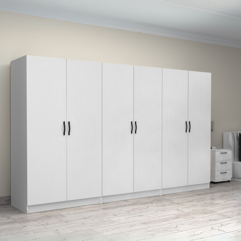 Victoria Megapap six doors melamine wardrobe in white color 300x60x181cm.