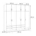 Victoria Megapap five doors melamine wardrobe with cabinet in white color 250x60x240cm.