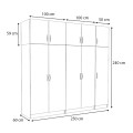Victoria Megapap five doors melamine wardrobe with cabinet in oak color 250x60x240cm.