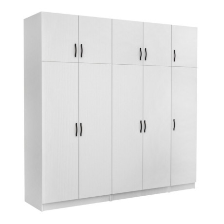 Victoria Megapap five doors melamine wardrobe with cabinet in white color 250x60x240cm.