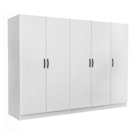 Victoria Megapap five doors melamine wardrobe in white color 250x60x181cm.