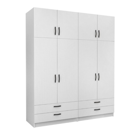 Victoria Megapap four doors melamine wardrobe with cabinet in white color 200x60x240cm.