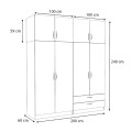 Victoria Megapap four doors melamine wardrobe with cabinet in white color 200x60x240cm.
