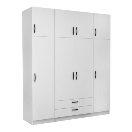 Victoria Megapap four doors melamine wardrobe with cabinet in white color 200x60x240cm.