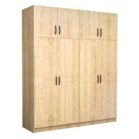 Victoria Megapap four doors melamine wardrobe with cabinet in oak color 200x60x240cm.
