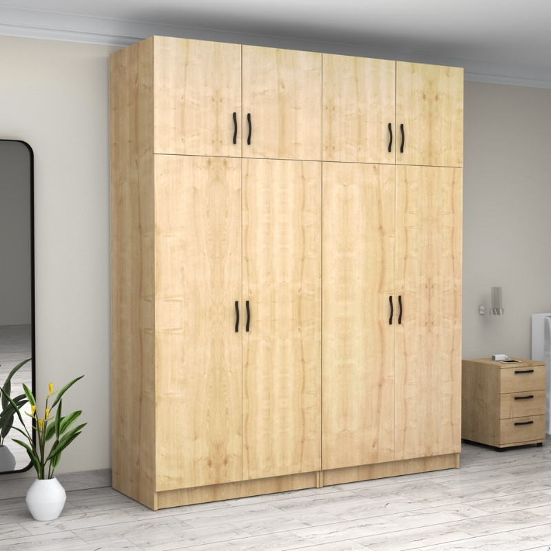 Victoria Megapap four doors melamine wardrobe with cabinet in oak color 200x60x240cm.