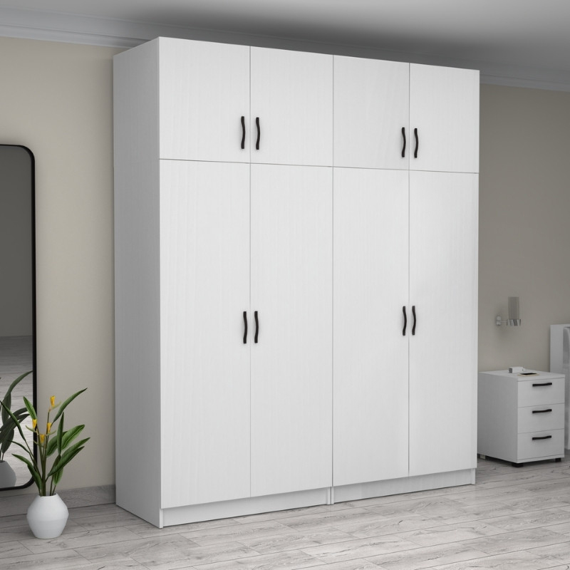 Victoria Megapap four doors melamine wardrobe with cabinet in white color 200x60x240cm.
