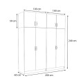 Victoria Megapap four doors melamine wardrobe with cabinet in white color 200x60x240cm.