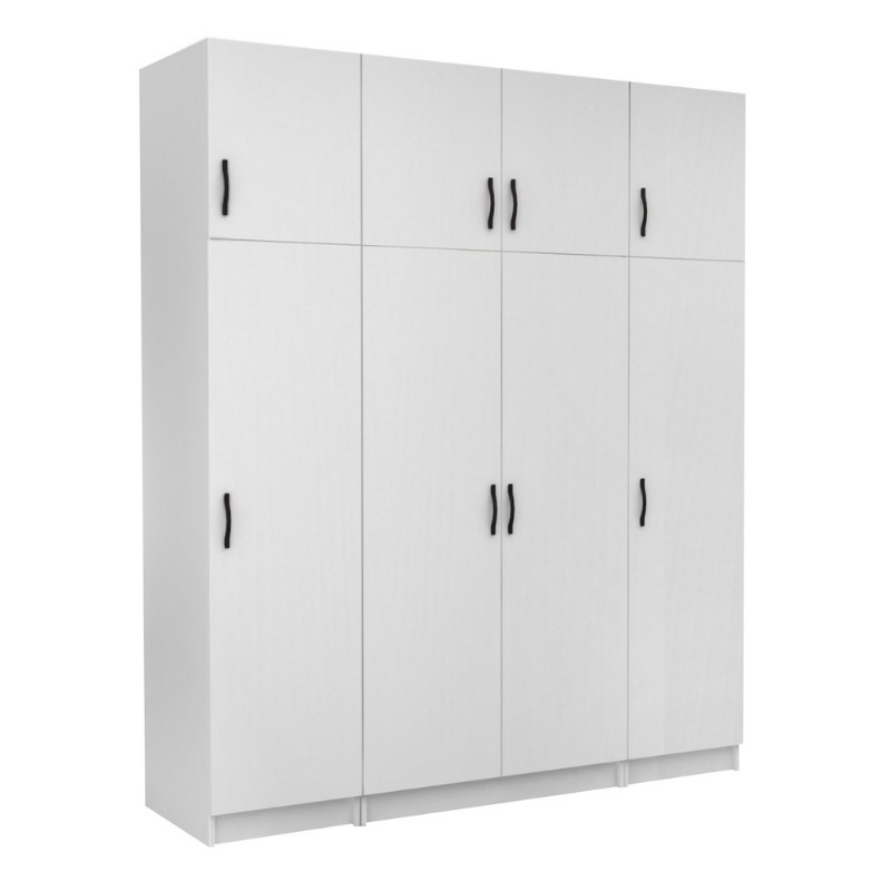 Victoria Megapap four doors melamine wardrobe with cabinet in white color 200x60x240cm.