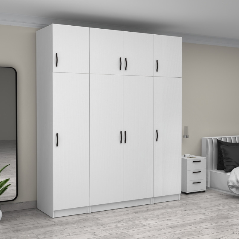 Victoria Megapap four doors melamine wardrobe with cabinet in white color 200x60x240cm.