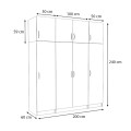 Victoria Megapap four doors melamine wardrobe with cabinet in white color 200x60x240cm.