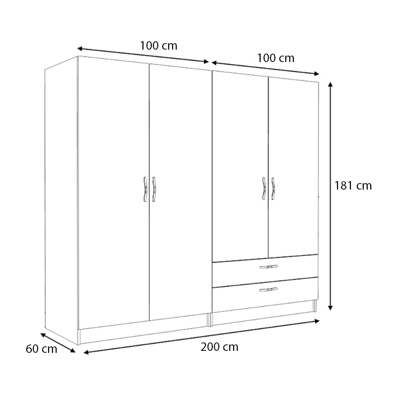 Victoria Megapap four doors melamine wardrobe in oak color 200x60x181cm.