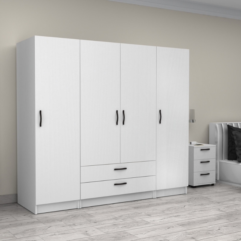 Victoria Megapap four doors melamine wardrobe in white color 200x60x181cm.