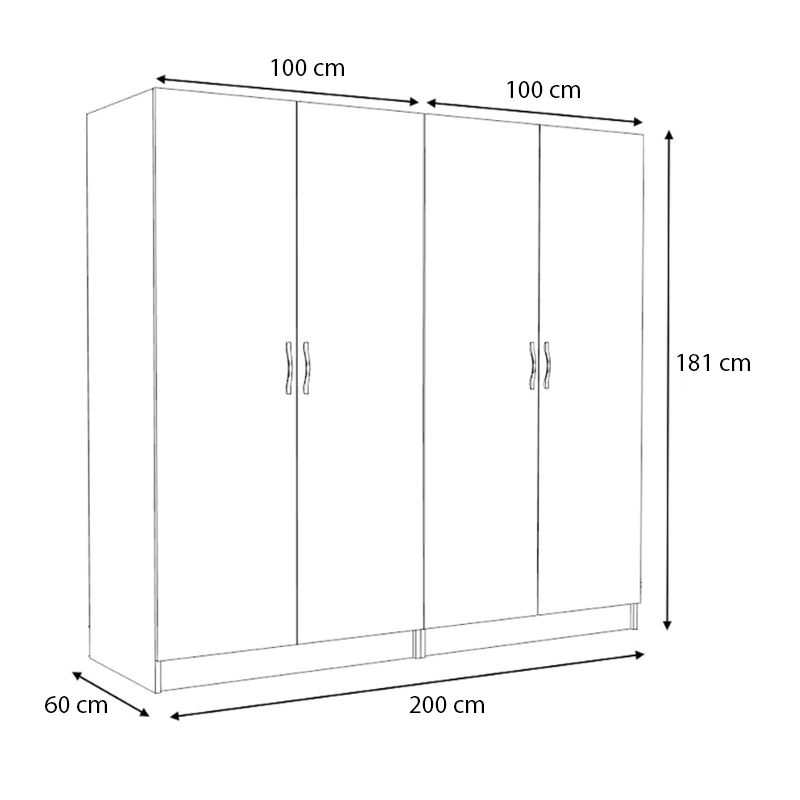 Victoria Megapap four doors melamine wardrobe in oak color 200x60x181cm.