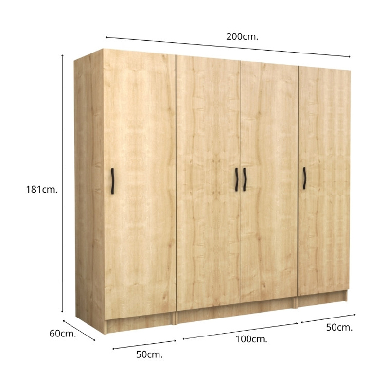 Victoria Megapap four doors melamine wardrobe in oak color 200x60x181cm.