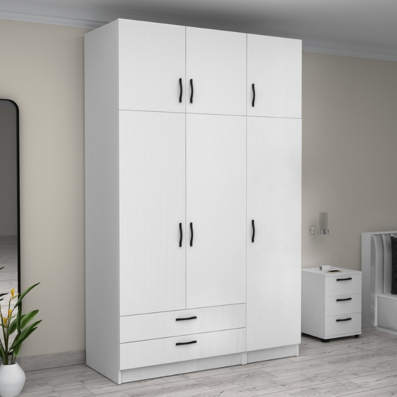 Victoria Megapap three doors melamine wardrobe with cabinet in white color 150x60x240cm.