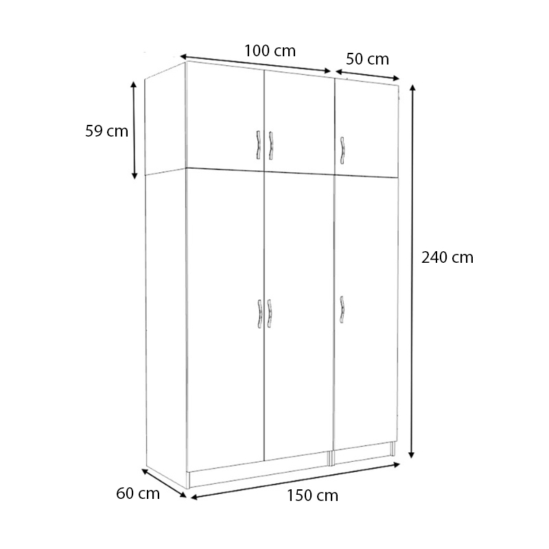 Victoria Megapap three doors melamine wardrobe with cabinet in walnut color 150x60x240cm.
