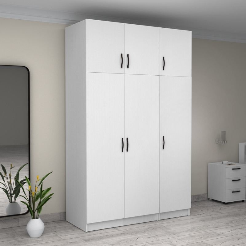 Victoria Megapap three doors melamine wardrobe with cabinet in white color 150x60x240cm.