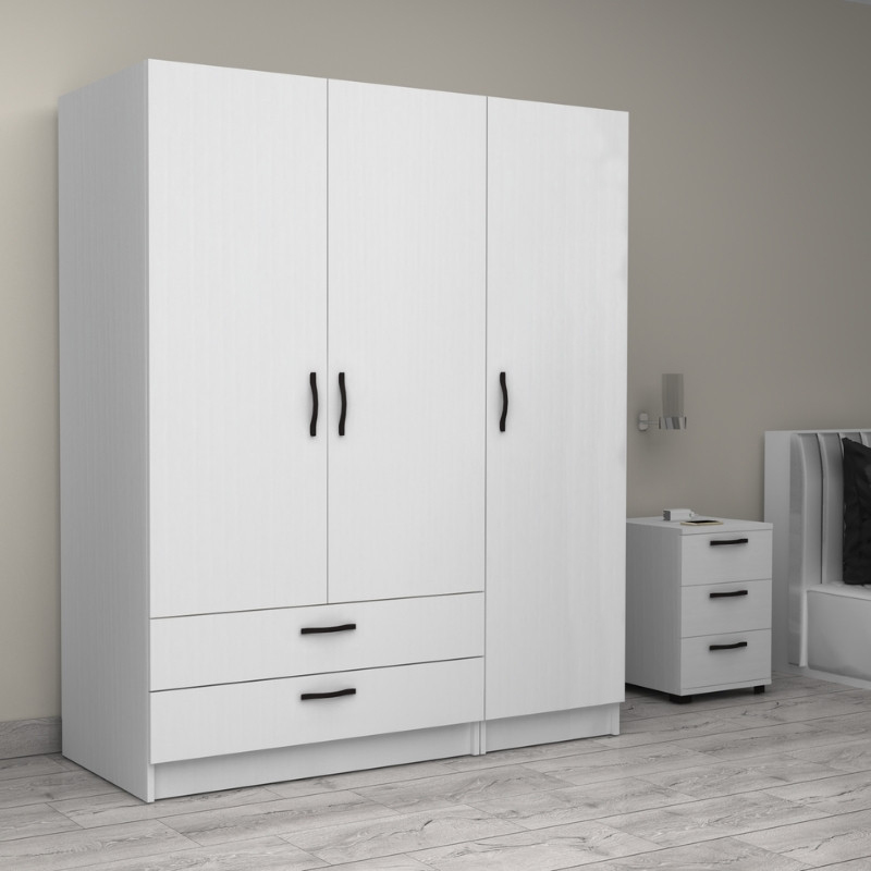 Victoria Megapap three doors melamine wardrobe in white color 150x60x181cm.