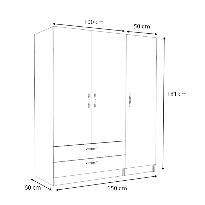 Victoria Megapap three doors melamine wardrobe in white color 150x60x181cm.