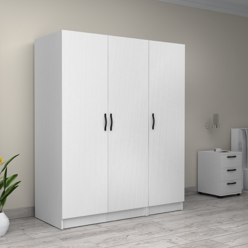 Victoria Megapap three doors melamine wardrobe in white color 150x60x181cm.