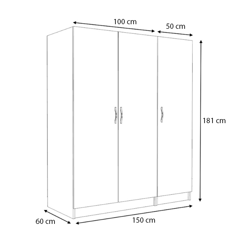 Victoria Megapap three doors melamine wardrobe in white color 150x60x181cm.