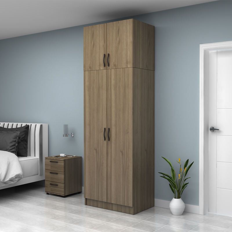 Vivian Megapap  two doors melamine wardrobe with cabinet in walnut color 80x51.8x240cm.