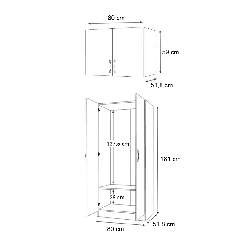 Vivian Megapap  two doors melamine wardrobe with cabinet in walnut color 80x51.8x240cm.