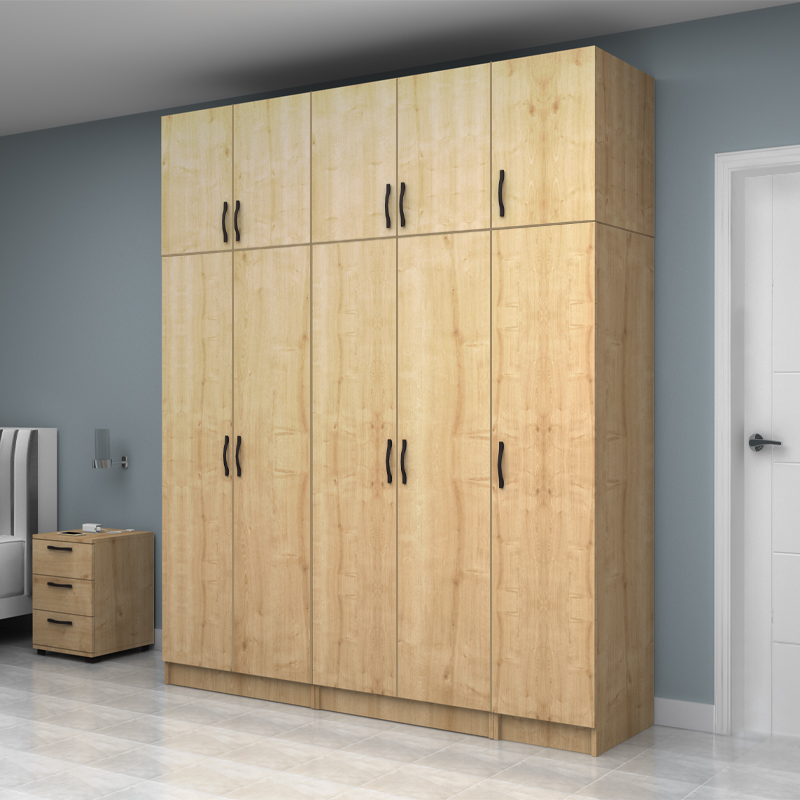 Vivian Megapap  five doors melamine wardrobe with cabinet in oak color 200x51.8x240cm.