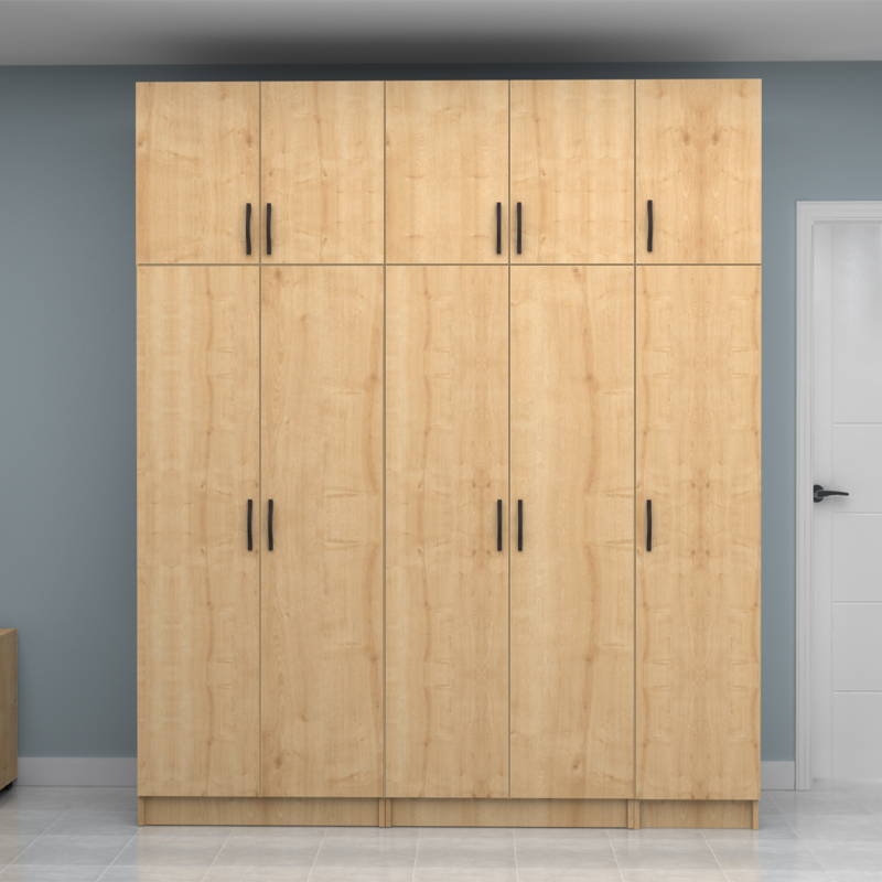 Vivian Megapap  five doors melamine wardrobe with cabinet in oak color 200x51.8x240cm.