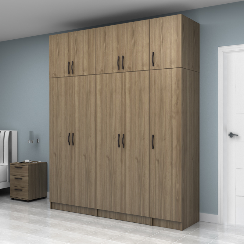 Vivian Megapap  five doors melamine wardrobe with cabinet in walnut color 200x51.8x240cm.