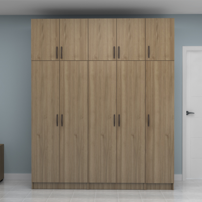 Vivian Megapap  five doors melamine wardrobe with cabinet in walnut color 200x51.8x240cm.