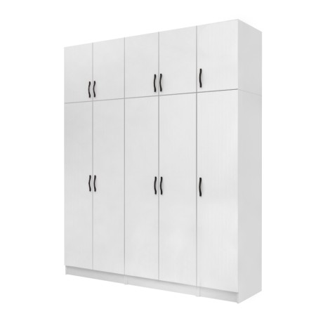Vivian Megapap  five doors melamine wardrobe with cabinet in white color 200x51.8x240cm.
