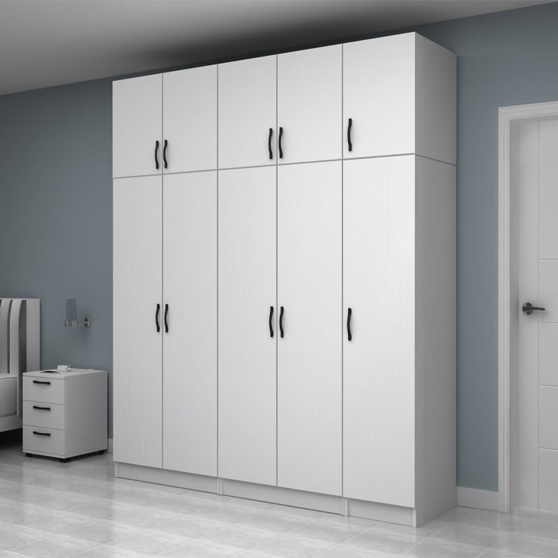 Vivian Megapap  five doors melamine wardrobe with cabinet in white color 200x51.8x240cm.