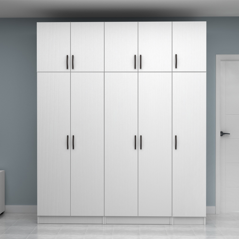 Vivian Megapap  five doors melamine wardrobe with cabinet in white color 200x51.8x240cm.