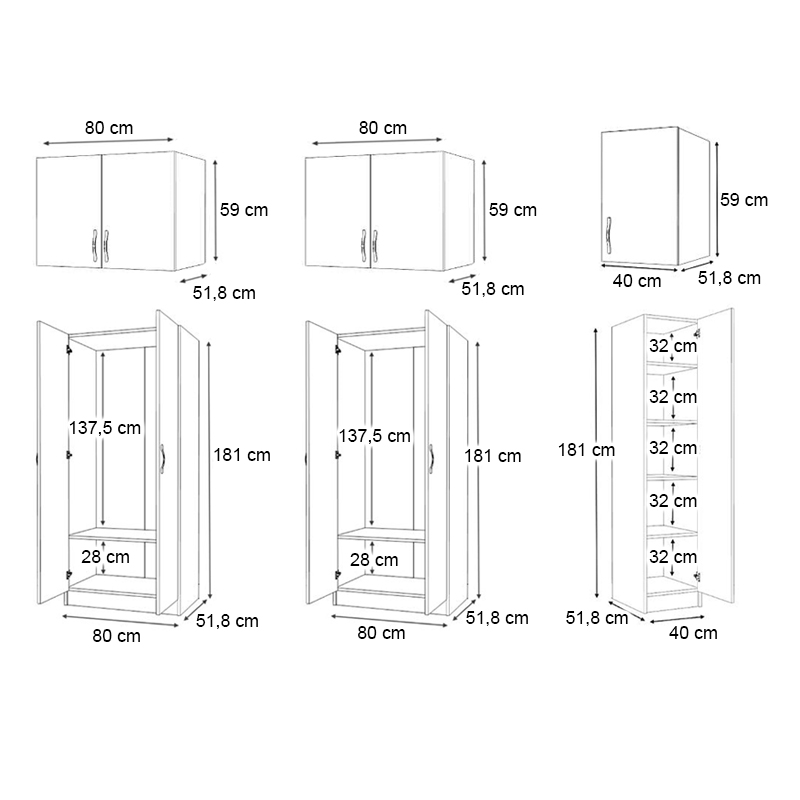 Vivian Megapap  five doors melamine wardrobe with cabinet in white color 200x51.8x240cm.