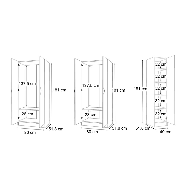 Vivian Megapap  five doors melamine wardrobe in white color 200x51.8x181cm.