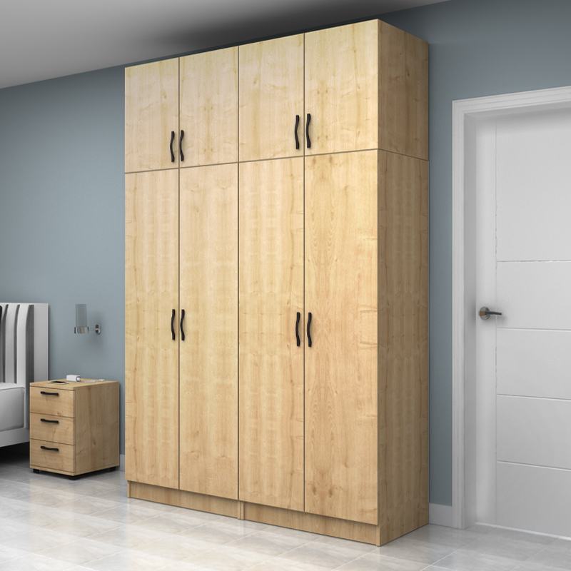 Vivian Megapap four doors melamine wardrobe with cabinet in oak color 160x51.8x240cm.