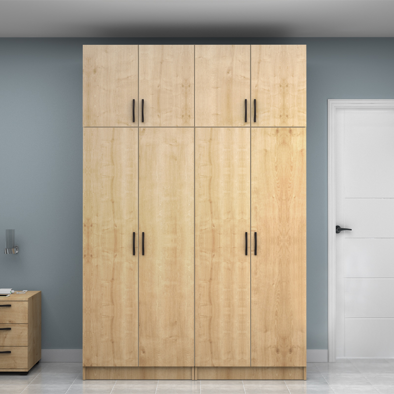 Vivian Megapap four doors melamine wardrobe with cabinet in oak color 160x51.8x240cm.