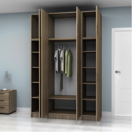 Vivian Megapap four doors melamine wardrobe with cabinet in walnut color 160x51,8x240cm.