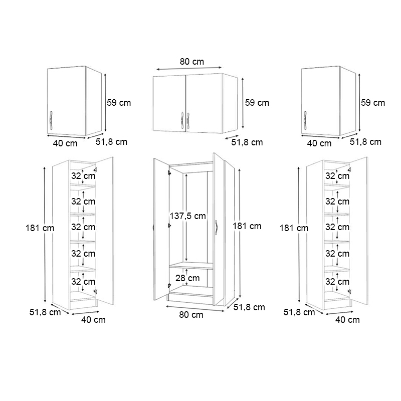 Vivian Megapap four doors melamine wardrobe with cabinet in walnut color 160x51,8x240cm.