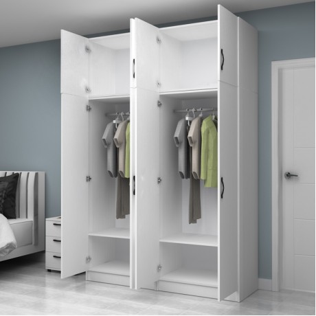 Vivian Megapap four doors melamine wardrobe with cabinet in white color 160x51.8x240cm.