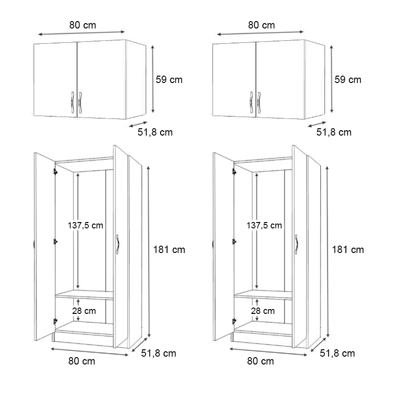 Vivian Megapap four doors melamine wardrobe with cabinet in white color 160x51.8x240cm.